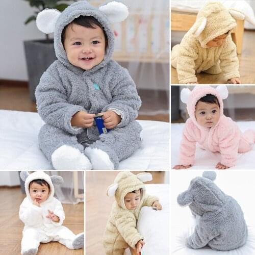 Cute Bear Ear Plush Infant Overalls For Baby Girl Clothes 2021 Autumn Newborn Costume Cotton Baby Romper 3 6 9 12M Boys Jumpsuit