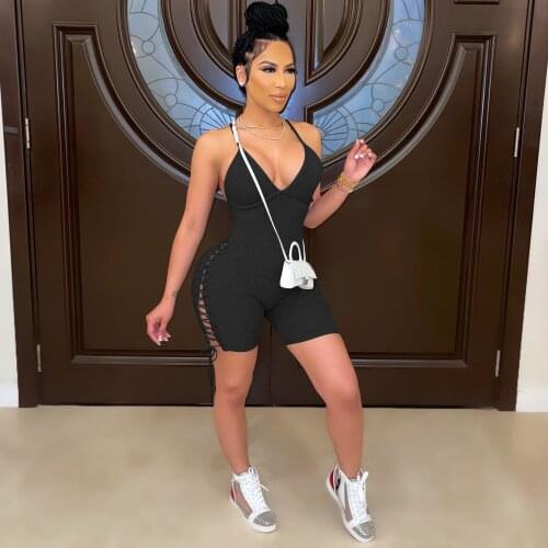 Summer Clothes Jumpsuit Women Solid Bodysuit Backless Elastic Bandage Sexy 1 Piece Club Outfits Lounge Streetwear