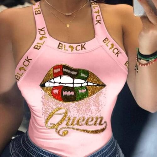 Fashion Plus Size 5XL Letter Lip Print Sleeveless Crop Top Women Summer Clothes Casual Tank Tops Female Skinny Tee Shirt Y2K