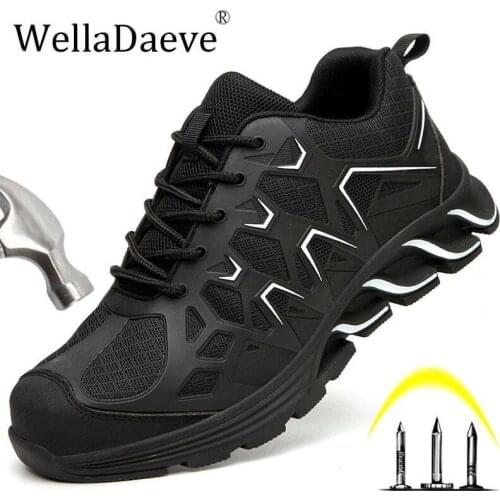 Mens Steel Toe Safety Shoes Outdoor Lightweight Sneaker Construction Protective Anti-smashing Puncture Proof Work Shoes For Men