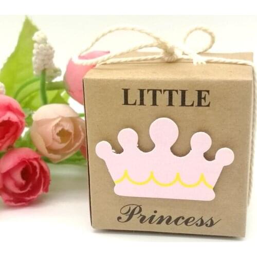 10/25/50pcs Kraft Paper Square Little Princess Girl Baby Shower Candy Box Childrens Day Birthday Party Favor Box