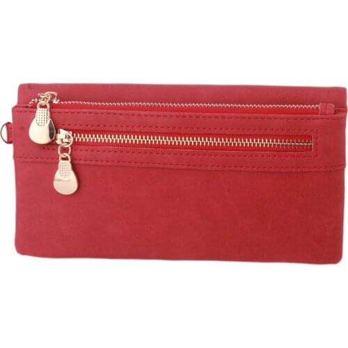 Fashion Women Wallets Double Zipper Day Clutch Purse Wristlet Coin Purse Card Holder Billetera Dull Polish Leather Wallet