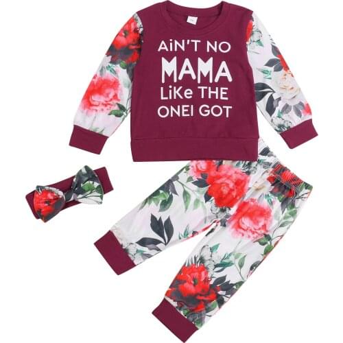 1-6Y Fashion Autumn Toddler Baby Girls Clothes Sets Letter Floral Printed Long Sleeve Top Trousers Pants Headband 3pcs