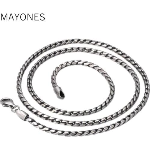 2mm Width 100% Real Pure 925 Sterling Silver Necklace Brand Chain Thai silver long punk Men necklace free shipping