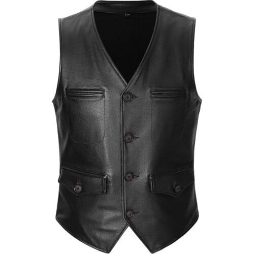 2021 New Arrival Vests For Men Slim Fit Mens Cowhide Vest Male Waistcoat Casual Business Genuine Leather Sleeveless Jacket