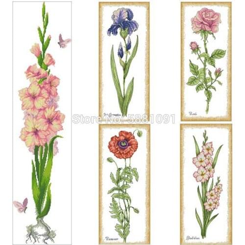 Iris poppy rose gladiolus Counted Cross Stitch 11CT 14CT 18CT DIY Cross Stitch Kits Embroidery Needlework Sets home decor