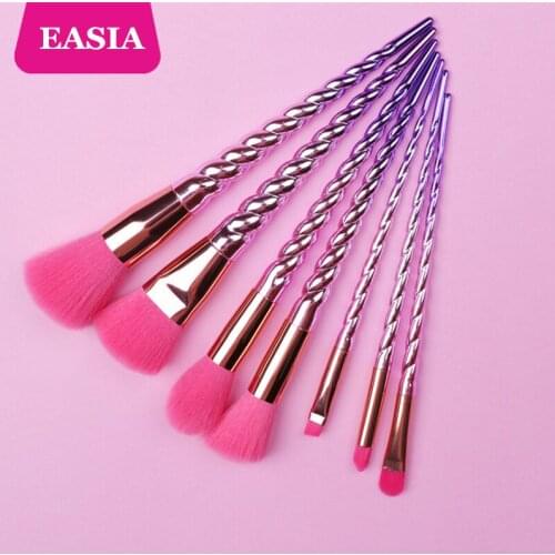 7Pcs Unicorn Makeup Brushes Set Gradient Rose Gold Purple Horn Shape Powder Blush Contour Eye Cosmetic Brush Kit with Bag
