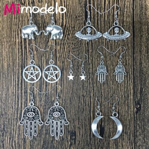New 1pair fashion girls women brincos Silver plated elephant star hands moon ufo earrings jewelry punk dangle earings