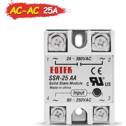 SSR-25AA AC-AC 25A Single Phase Solid State Relay SSR 80-250VAC TO 24-380VAC High Quality