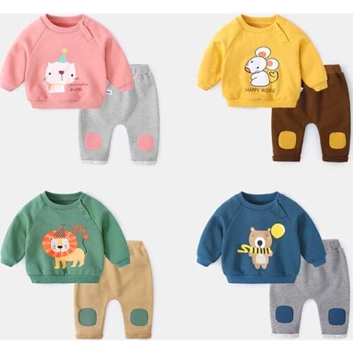 Baby Kids Lovely Cartoon Animals Sweater Suit Spring Fall Little Boys Girls Sports Clothing Set Newborn Sweatshirt + Pants P139