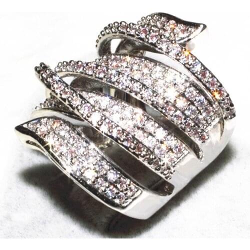 Size 6-9 Wholesale Fashion Jewelry Pave set 170PCS AAA CZ Zirconia Simulated stones White Gold Filled Wedding Women Band Ring