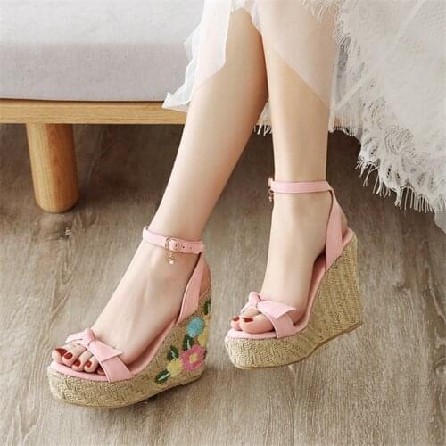 Wedge Sandals Platform Sandals Ankle Strap Woman Sandal Ladies Summer Shoes Buckle Strap Fashion Pink green Blue Sandal Heels