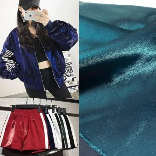 Sateen fabric silk cloth material glossy quality high reflective shiny cotton blend shiny Fabric Wedding suit cardigan coat