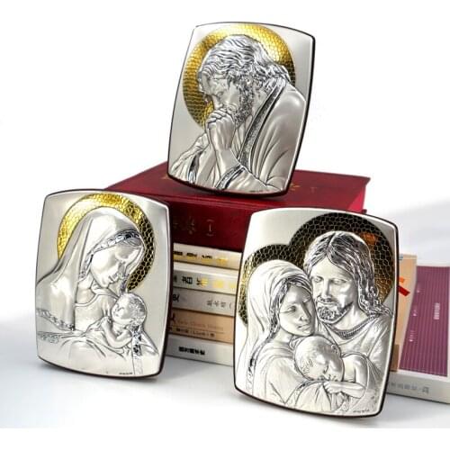 Silver relief Virgin embracing Jesus Christ Nativity Scene Figures Home Desktop Christmas Decorations Creativity Upscale Gifts