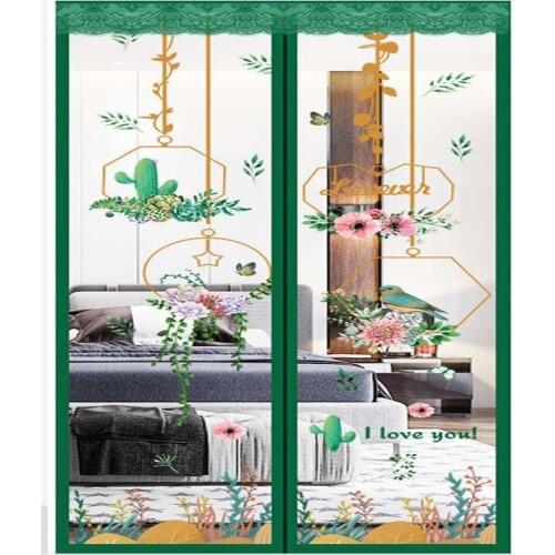 Embroidery Green Hanging Basket Door Curtain Home Magnetic Automatic Close Summer Anti-Mosquito Fly Bug Insect Net Bedroom Mesh