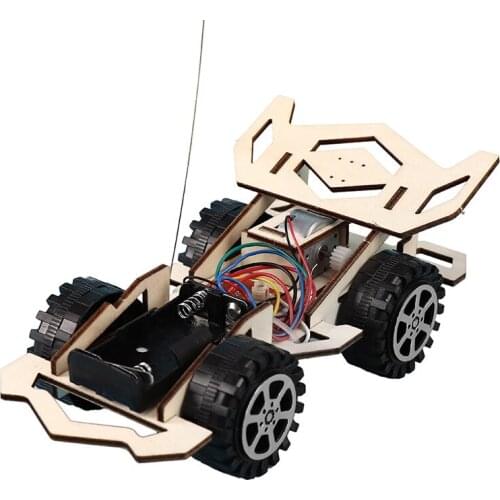 Student technology production invention assembly wooden racing car science experiment toy diy remote control four-drive car