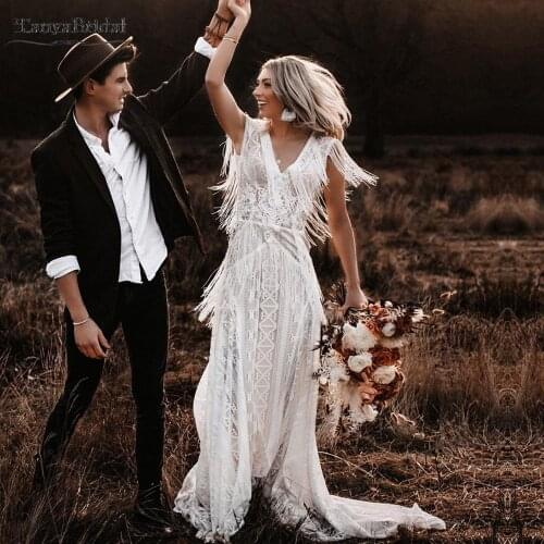 GYPSY Bohemian Wedding Dress Modern Fashion Tassel Swing Bridal Gowns Backless Noivas Chic DW334