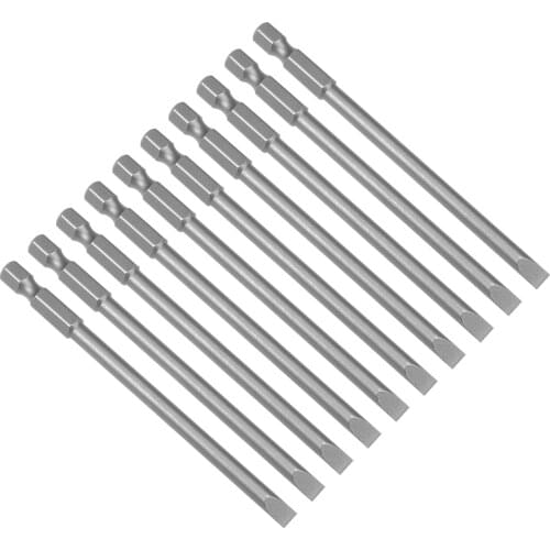 Uxcell 10 Pcs 5mm Slotted Tip Magnetic Flat Head Screwdriver Bits, 1/4 Inch Hex Shank 4-inch Length S2 Power Tool