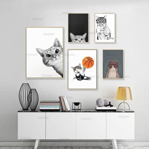 Funny Animal Cat Wall Art Canvas Poster and Print Nursery Decorative Picture Painting Nordic Baby Kid Bedroom Decoration Jenkins