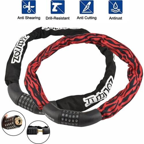 Mountain Bike Chain Lock 5 Digits Combination Password Chain Lock Durable Steel Bicycle Lock Anti-theft Bike Lock