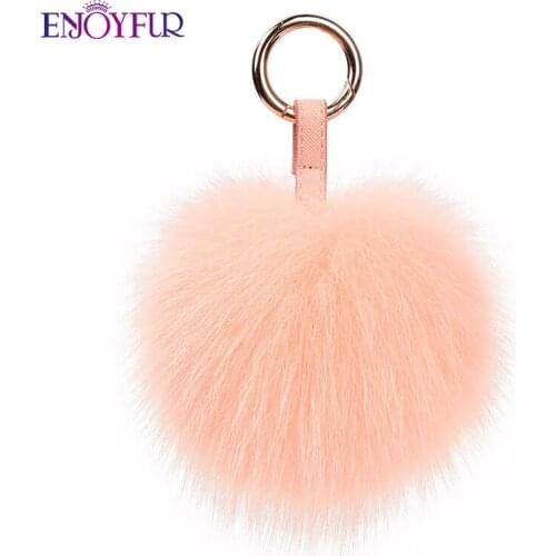 ENJOYFUR Real Fox Fur Pompom Keychains Fluffy Fur Ball For Womens Bag Jewelry Colorful Unisex Fur Pompom Key Rings