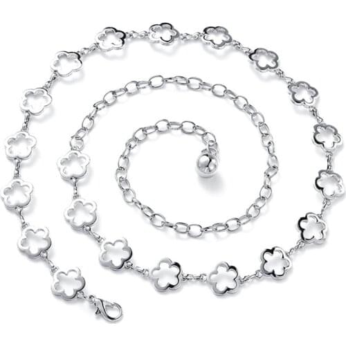 Women silver Metal waist belt female fashion heart flower shape chain belt ladies Bohemian dress Waistband decoration Accessory