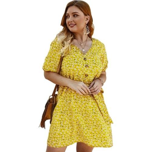 Summer Plus Size Dress Women V-neck Printed Floral Bohemian Large Size A-line Dress Ladies Midi Short Sundress beach dress CL150