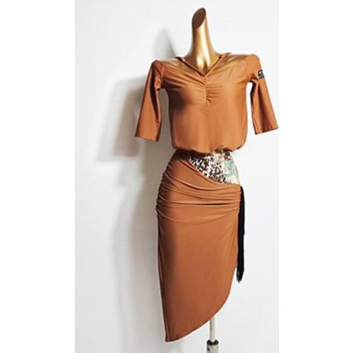 2021 New DL690 Bare Shoulder Waist Hole Design Latin Dance Dress Fringe Dancing Performance Women Dress Ballroom Samba Tango