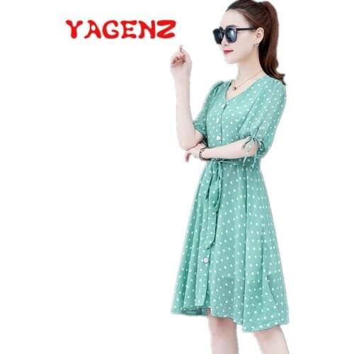 YAGENZ Ladies Vintage Bow Summer Dress Women Polka Dot Sexy Bodycon Woman Dress Print Sashes A line Mini Dresses For Women 752