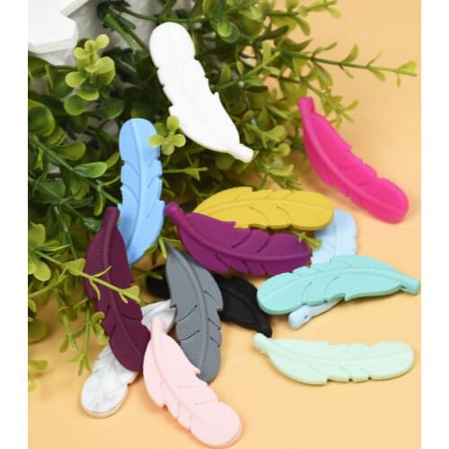 10pcs Silicone Feather Baby Teether Bead BPA Free DIY Infant Teething Necklace Rodent Pendant Jewelry Nursing Shower Toy