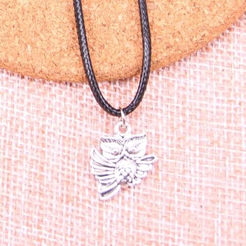 20Pcs Antique Silver Color double sided owl Pendant 19*17mm Leather Chain Necklace Black Leather Cord Necklace