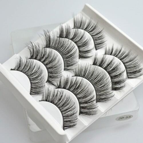 5 Pairs/set 3D Faux Mink Hair False Eyelashes Wispy Fluffy Long Lashes Natural Handmade Fake Eyelashes Eye Makeup Extension Tool