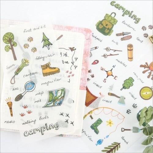 6 Pages/Pack Camping equipment Travelling Life Decorative Planner Stickers DIY Diary Scrapbooking Phone Index Seal Stickers
