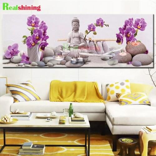 Big size Handmade diamond painting Orchid Stone Buddha 5d diamond embroidery zen icon religion Painting home Decor,N2098
