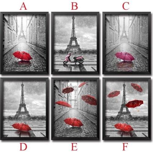 Diy Diamond Painting Cross Stitch Needlework Mosaic 5D Embroidery Paris Red Umbrella Pattern Hobbies Crafts Pictures Rhinestones