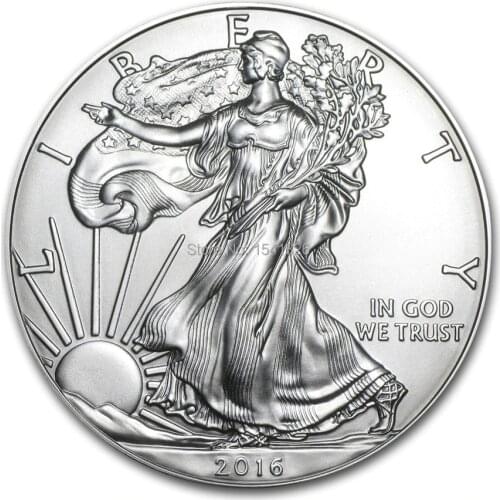 Free shipping 100pcs/lot,1 oz 2016 American Eagle Silver Coin,no magnetic,Mirror effect