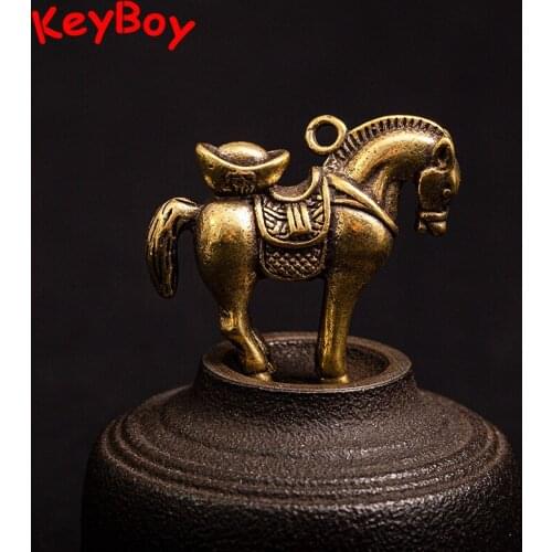 Pure Copper Lucky Ingot Horse Keyring Hanging Jewelry Accessory Metal Brass Animal Key Chain Ring Pendant Men Car Keychain Gifts