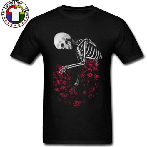 Rose And Skeleton Skull Dead Black T Shirts Winter Sweatshirts High Quality Brand Bodybuilding T-Shirts Cool Black Tees Guys