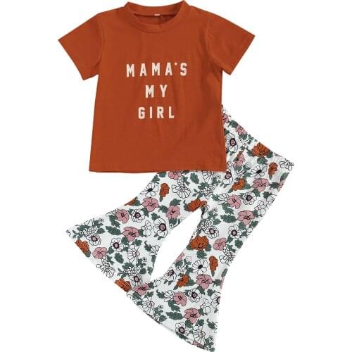 Citgeett Summer Lovely Kids Girls Clothes Sets Letter Print Short Sleeve T Shirts Flowers Flare Pants Set