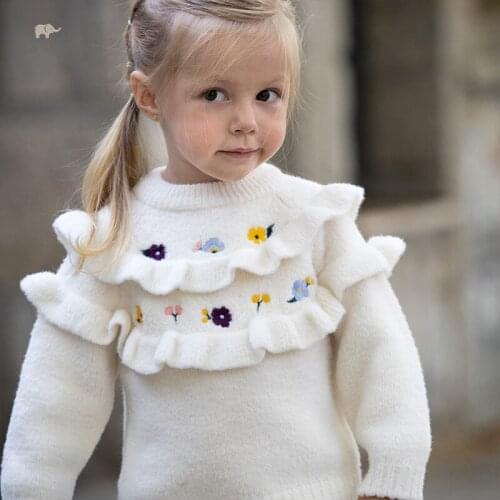 DB19003 dave bella autumn cute baby girls Christmas floral embroidery knitted sweater kids girl fashion toddler boutique tops