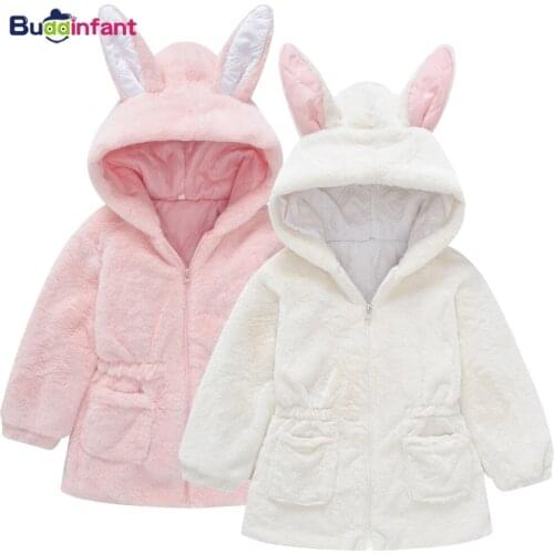 Child Girl Jacket Fleece Autumn Winter Sweet Warm Jackets Kawaii Soft Rabbit Ears Hooded Coats Baby Girls Clothing Kids Outwear