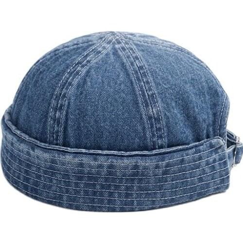 Retro Washed Denim Skull cap Hip Hop Men Hat Cotton Vintage Adjustable Brimless Hat Landlord Breathable Beanie Hat Sailor Cap
