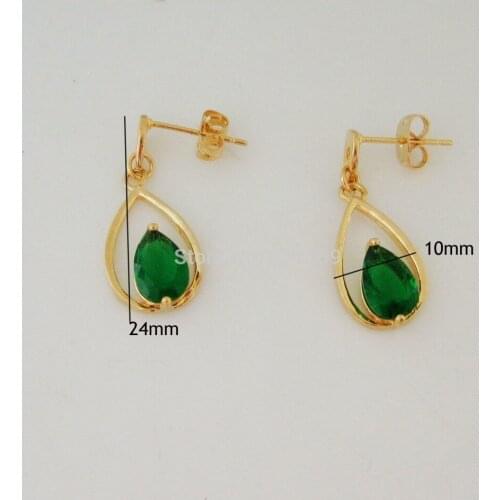 Foromance /- YELLOW GOLD GP STUD GREEN /BLACK CZ STONE TALL 0.94" WATER DROP DANGLE EARRING/GREAT GIFT