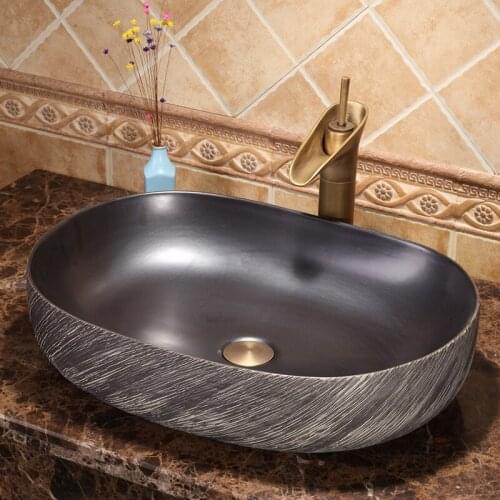 Ceramic Bowel Basin Washbasin Ceramic Household Art Simple Bathroom Small Vessel Sink Can Be Matched with Hot and Cold Faucet