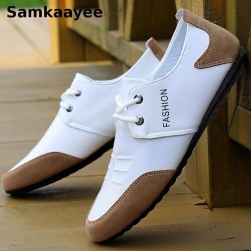 Size 39-44 Mens Casual Shoes Spring Autumn Male Sneakers Hombre Leather Lace-Up Flats Breathable White Fashion Zapatillas Y27