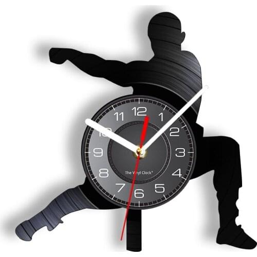 Kungfu Silhouette Laser Etched LP Vinyl Record Wall Clock Martial Art Home Decor Timepieces Master Fighter Shadow Art Wall Clock