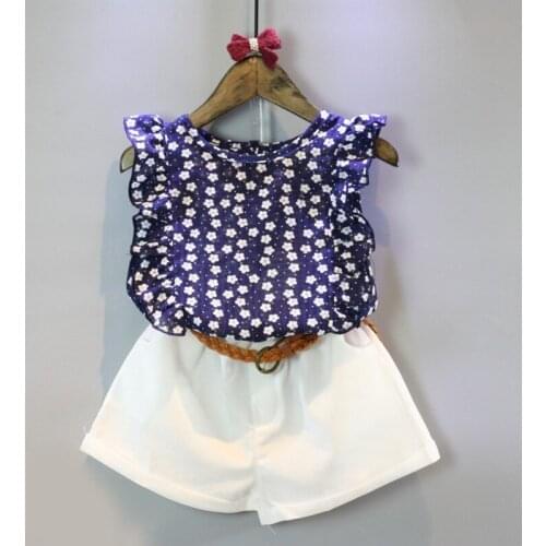 Girls Summer Cloth Children Clothing Set Flower Sleeveless Shirts White Pants Girls Clothes Suits 2-7 Kids Girl Suits