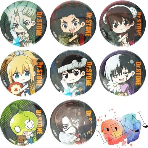 Dr.STONE Anime Badge Ishigami Senku Kohaku Chrome Suika Taiju Oki Yuzuriha Ogawa Gen Tsukasa Shishio Metal Badge Brooch Pins