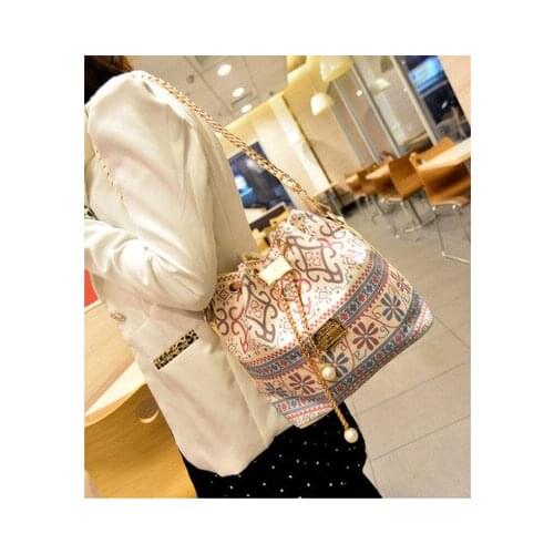 Fashion Pearl Bucket Bag Portable Crossbody Shoulder Print Canvas Bags Chain Womens Bag