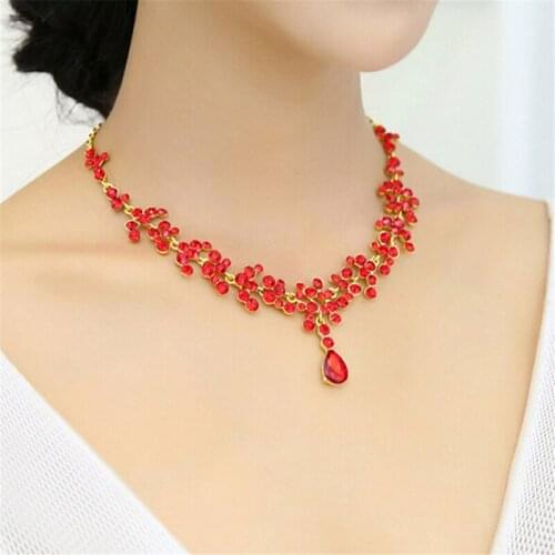 Wedding Dress Jewelry Sets Fwater Drop Shaped Or Charm Of Women Red Necklace Earrings Sets Of Chain Party Gift